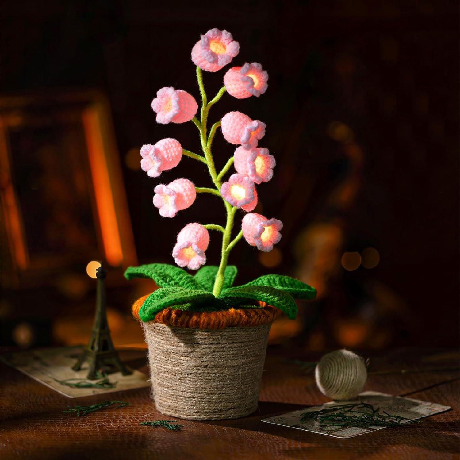 Handmade Crochet Lily Night Light with Adjustable Brightness