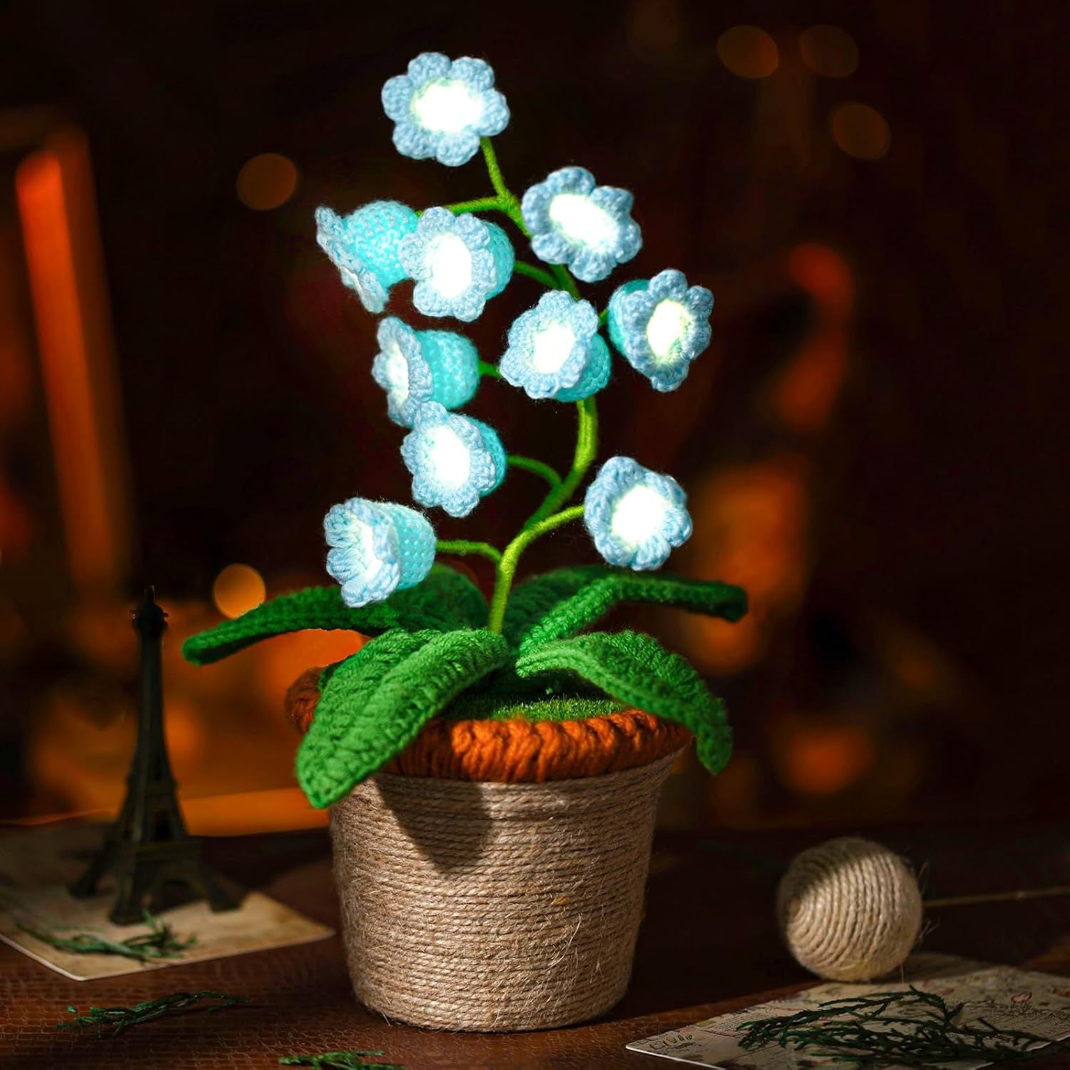 Handmade Crochet Lily Night Light with Adjustable Brightness