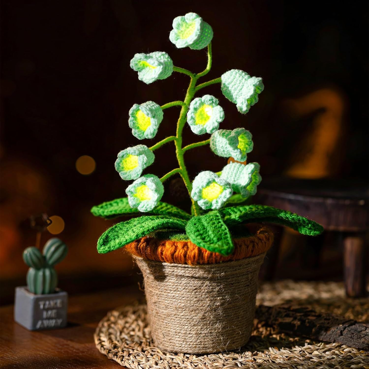 Handmade Crochet Lily Night Light with Adjustable Brightness