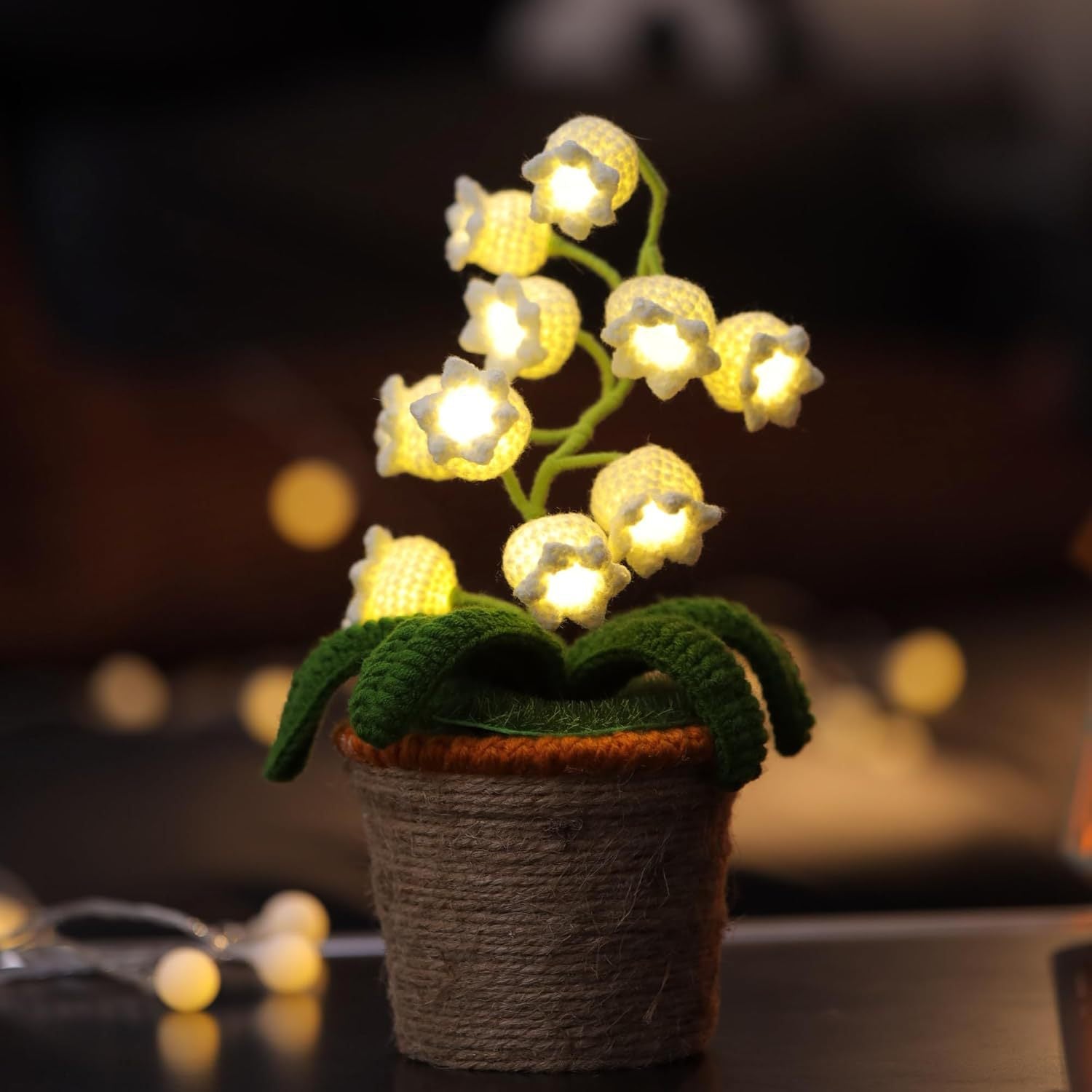 Handmade Crochet Lily Night Light with Adjustable Brightness